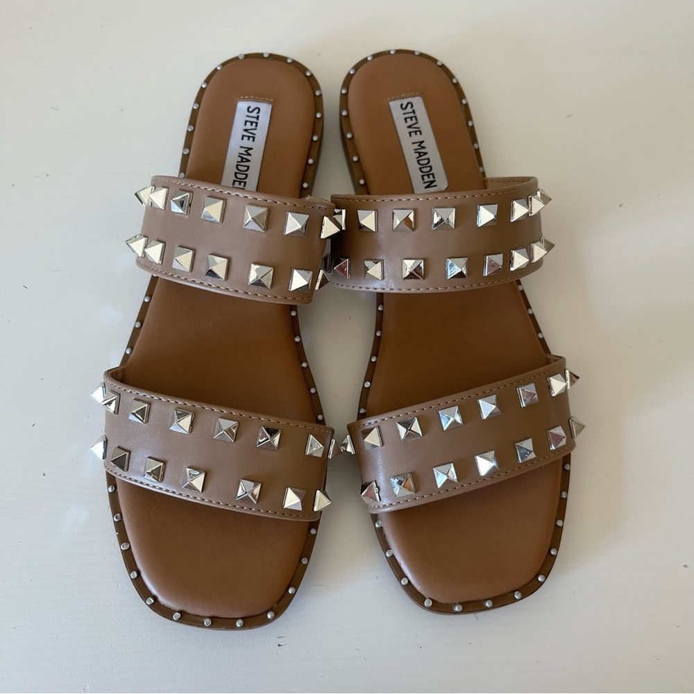 Steve Madden Studded Double Strap Nude Sandals